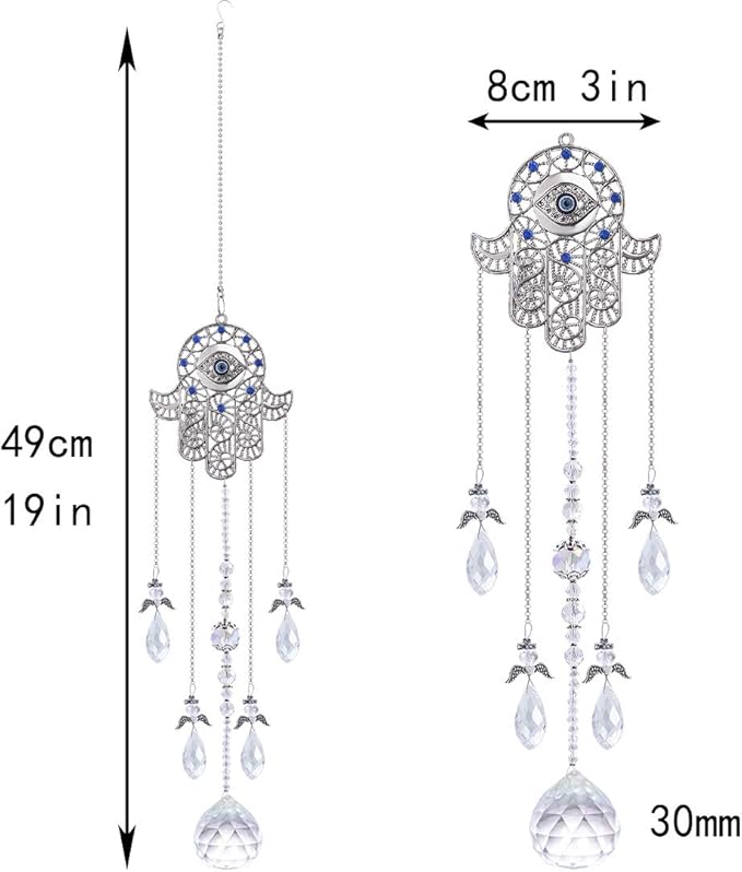 Hanging Crystal Blue Evil Eye Protection Pendant Hamsa Hand Suncatcher Angel Wing Decor Prism Sun Catchers Indoor Window Decoration Charm