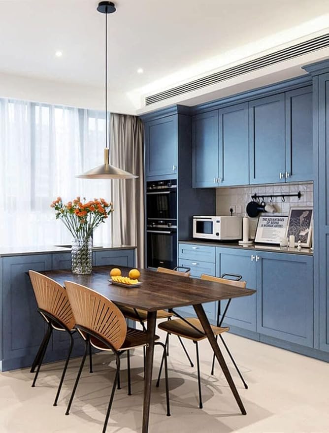 Dimoon 118''x17.7'' Blue Peel and Stick Wallpaper Contact Paper Modern Self Adhesive Wall Paper Removable Renter Friendly Textured Solid Color Shelf Cabinet Vinyl Roll (118''x17.7'',Blue Grey)