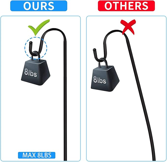 JOYSEUS Shepherd Hooks 2 Pack - 48 Inches High 1/2 Inch Thick Adjustable Rust Resistant Shepards Hooks for Outdoor Solar Lights, Lanterns, Flower Basket, Bird Feeder.