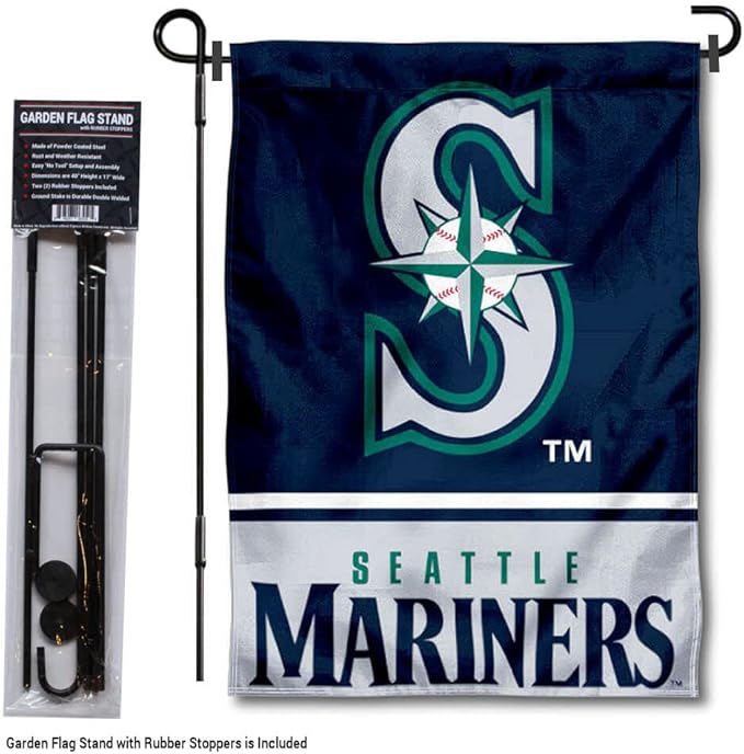 WinCraft Seattle Baseball Garden Flag with Stand Holder