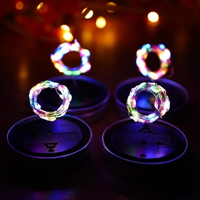 Solar Mason Jar Lid Lights, 10 Pack 30 LED Waterproof String Fairy Star Firefly Jar Lids Lights with Hangers for Patio Garden Yard Lawn Party Wedding Christmas Decoration (Jars Not Included)