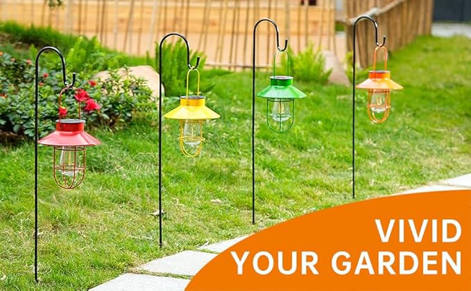 Solar Lights Lantern Lamp with Shepherd Hook, Solar Metal Lanterns, Outdoor Lights Decor,Edison Bulb Lights for Garden ,Outside Decor for Pathways,Patio, Lawn, or Landscaping(Red)