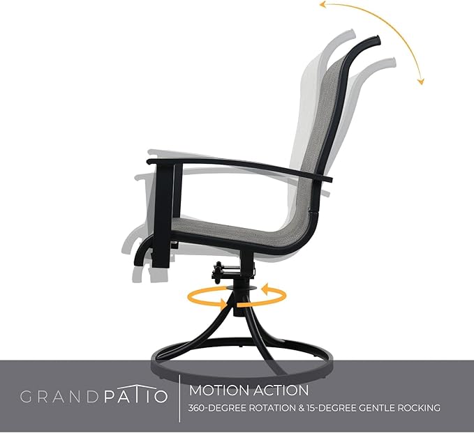 Grand Patio Outdoor Swivel Dining Chairs Set of 2, 360 Degree Mesh Sling Rocker Sets for Deck, Garden Backyard, Mixed Coffee