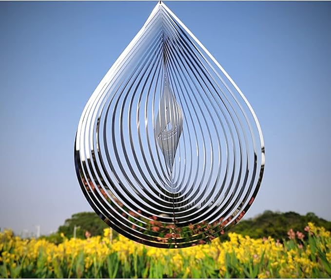 Wind Spinner 3D Stainless Steel Metal Sculptures Decorations, 3D Water Droplets Metal Wind Sculptures & Spinners for Indoor Outdoor Garden Decoration 12inch