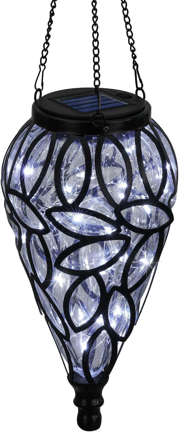 Outdoor Plastic Solar Hanging Lantern, 15 Cool White LEDs Twinkle Effect Tear-Shaped Hanging Lantern Decor Garden Decorative Solar Lights for Backyard, Patio and Lawn