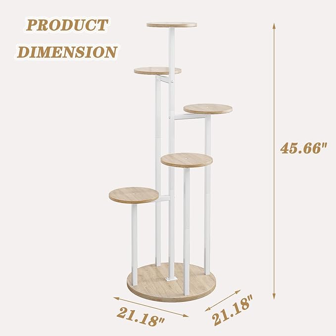 Plant Stand Indoor 6 Tier 9 Potted Multiple Flower Pot Holder for Patio Garden Balcony Living Room Corner (6 Tier White+Sonoma Oak)