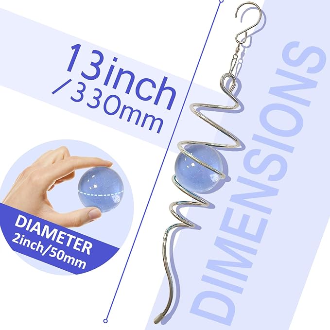 Gazing Ball Spiral Tail Wind Spinner,Decorative Wind Spinner 11inch Tail and 2 inch Glass Orb.Indoor Outdoor Wind Spinner Tail Sun Catcher Garden Decoration-13 inch Height(Purple)