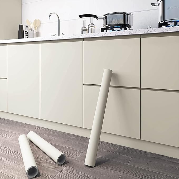 Dimoon 236''x23.6'' Cream Skin Peel and Stick Wallpaper Contact Paper Modern Self Adhesive Wall Paper Removable Renter Friendly Textured Solid Color Cabinet Vinyl Roll (236''x23.6'',Cream Skin)