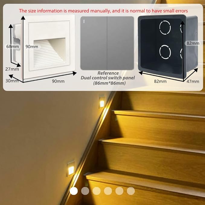 8Pack 3W LED Step Light, Warm White 3000K IP65 Waterproof Recessed Wall Light, Staircase Light Lighting lamp, Inside Outside Garden Balcony Corridor, Aluminum, 120V,White