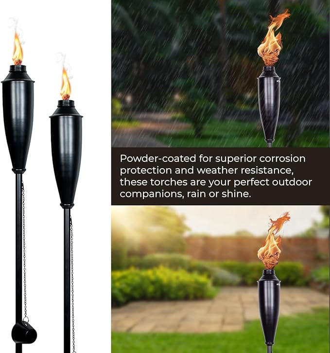 Deco Home Pack of 4 Metal Garden Torches - Citronella for Outdoor Ambiance - Decorative and Functional Citronella Torches for Patio, Lawn, and Backyard - Black