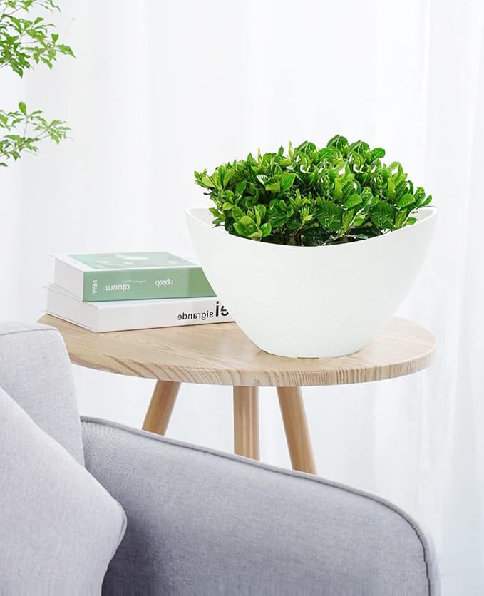 LaDoVita Plant Pots with Drainage Holes, 12 Inch Large Planters for Indoor Plants, Plastic Flower Pots Outdoor, 2 Pack, White