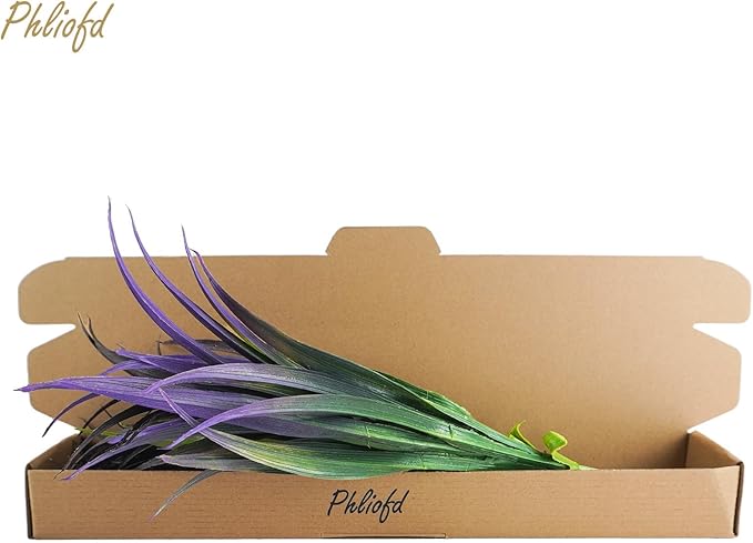 32Pcs Artificial Grass Fake Plants 17.3in Outdoor Plants UV Resistant Faux Greenery Stems Fake Grass for Home Window Garden Office Patio Pathway Front Porch Halloween Décor Green & Purple