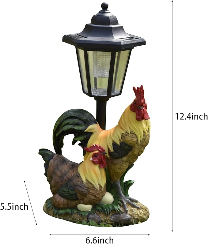 Solar Garden Outdoor Decor Statues Rooster Hen Couple with Light,Outside-Outdoor Decorations Sculptures for Patio Yard Lawn Walkway Ornaments Clearance Gifts for Mom Grandma Birthday