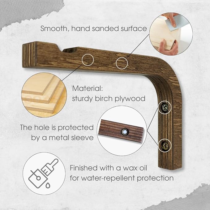 2-Piece Set of Plant Hooks for Wall 6 Inch - Mounted Wooden Plant Hook - Indoor and Outdoor Bracket Plant Hanger for Planters, Lanterns, Bird Feeders, Patio Decorations (Walnut)