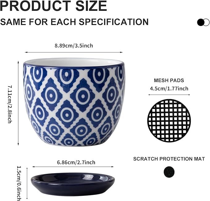 Ceramic Succulent Planter Pots - 3.5 Inch Small Flower Pot with Drainage Holes and Saucers for Indoor Plant, Cactus, Herbs, Outdoor Plants, Home Decor, Set of 4, Vintage Blue