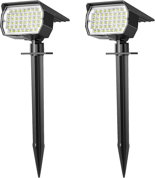 Solar Spot Lights Outdoor Waterproof IP65, 2 Pack Landscape Spotlights with 46 LEDs, 3 Modes Auto On/Off Solar Powered Flood Lights for Outside Pathway, Yard, Garden, Walkway (Cool White)