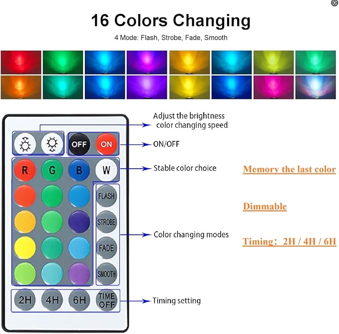 RGB Pond Lights, Underwater LED RGB Colored Fountain Lights IP68 Waterproof Spotlight Timing Adjustable Submersible Spot Lights for Fish Pond Garden Waterfall (Set of 8)