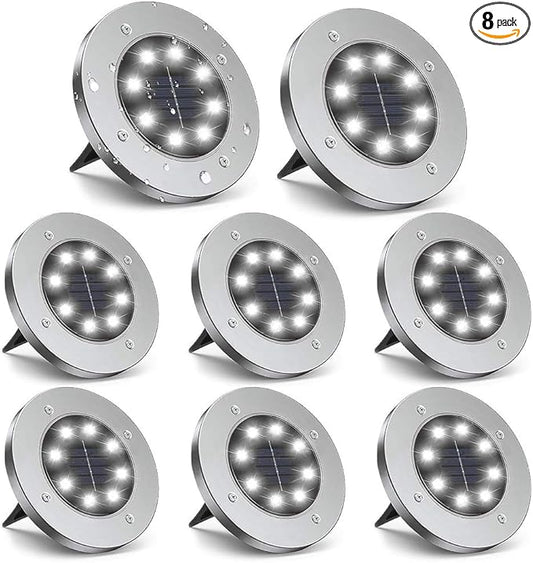 ZGWJ Solar Ground Lights,8 LED Disk Lights Upgraded Outdoor Garden Lights Landscape Lights for Lawn Pathway Yard Deck Patio Walkway White, 8 Pack
