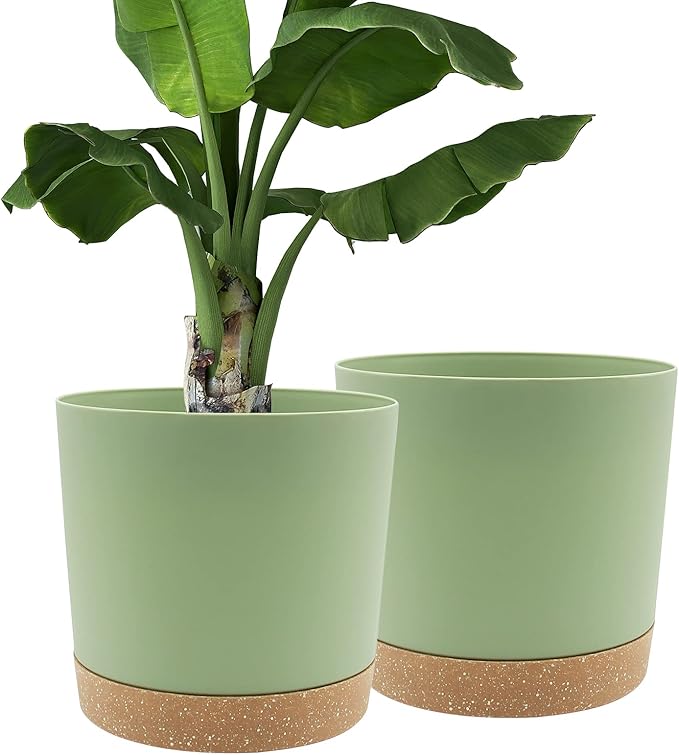 QCQHDU 12 inch Plant Pot, 2 Pack Planters for Indoor Plants with Drainage Holes & Saucer, Outdoor Flower Pots Home Garden Modern Decor