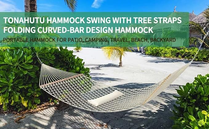 13FT Hammocks, Traditional Hand Woven Cotton Rope Hammock with Free Extension Chains for Outdoor Indoor Patio Yard 450 LSB Capacity for Two Person (Natural)