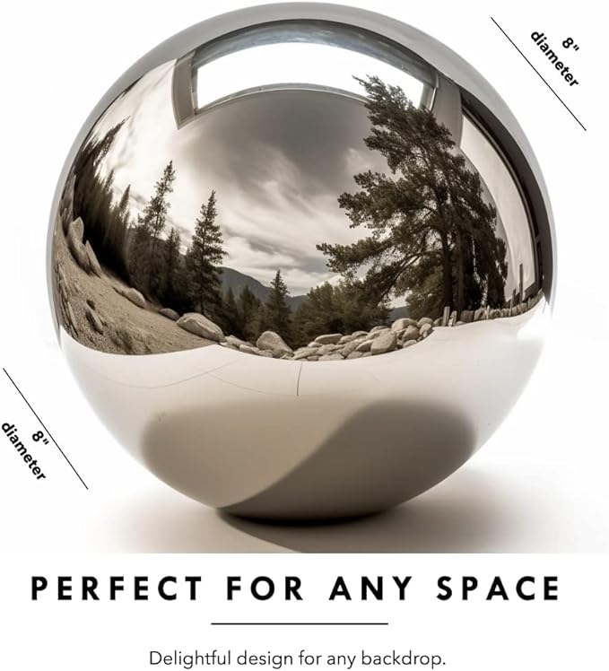 8 Inch Stainless Steel Gazing Globe,v2croft Hollow Ball Mirrored Surface Polished Shiny Sphere,Garden Stainless Steel Gazing Ball for Outdoor Lawn Pond Yard Ornament(Silver)