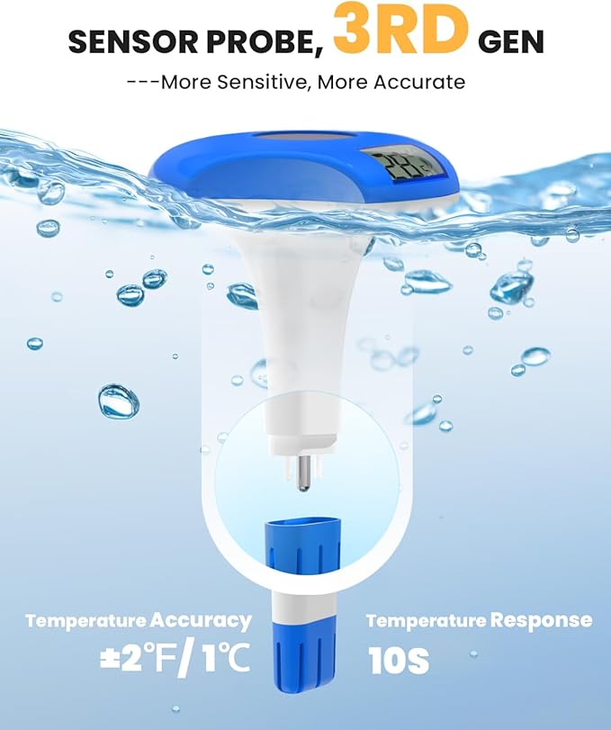 BALDR Pool Thermometer Floating Easy Read, IPX8 Waterproof, Solar Powered Digital Pool Thermometer with LCD Screen for Swimming Pool/Hot Tub/Aquarium (Navy)