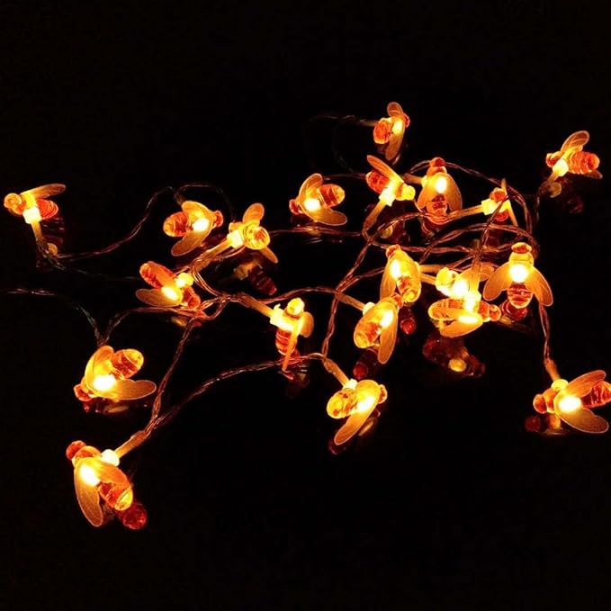 Plug-in Bee String Lights, 33Ft 100 Led Bee Shape Fairy Lights 8 Modes for Garden, Patio, Lawn Decoration (Warm White)