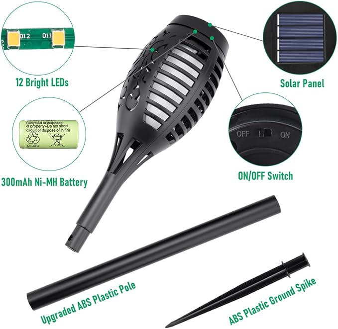 IkeeRuic Solar Lights Outdoor, Solar Torch Light with Flickering Flame for Garden Decor, Solar Garden Lights, Waterproof Outdoor Lighting, Flame Torches for Outside Patio Pathway Yard Decorations