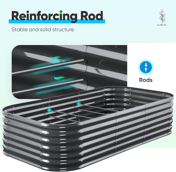 Quictent Galvanized Raised Garden Bed Kit, 8x4x2 ft Oval Metal Planter Box Tall for Vegetables Outdoor Backyard, Rubber Strip Edging Included (Dark Gray)