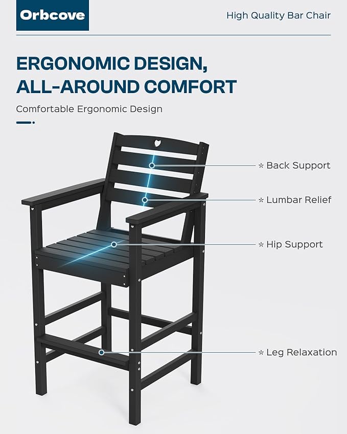 5-Piece Bar Height Outdoor Table and Chairs Set, HDPE Wood Grain Patio Bar Table and Chairs with Heart Cutout Design, Weather-Resistant Bar Height Furniture for Deck, Porch, Pool (Black)