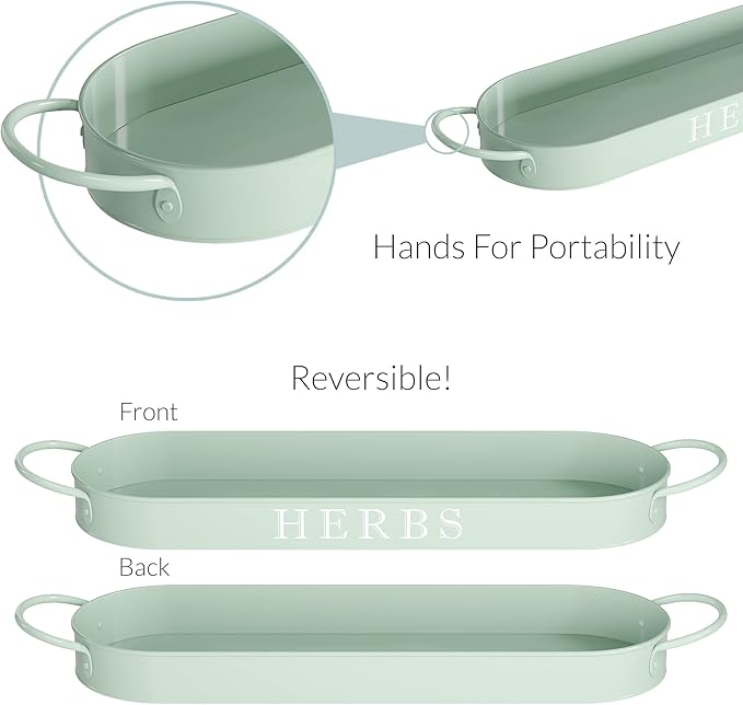 Barnyard Designs Indoor Herb Garden Planter Set with Tray, Metal Windowsill Plant Pots with Drainage for Outdoor or Indoor Plants, Set/3 (Soft Mint)