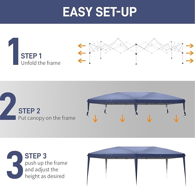 Outvita 10x20ft Pop Up Canopy Tent, Outdoor Instant Shelter Folding Canopy with Carry Bag for Commercial Events, Party, Backyard BBQ, Camping Blue