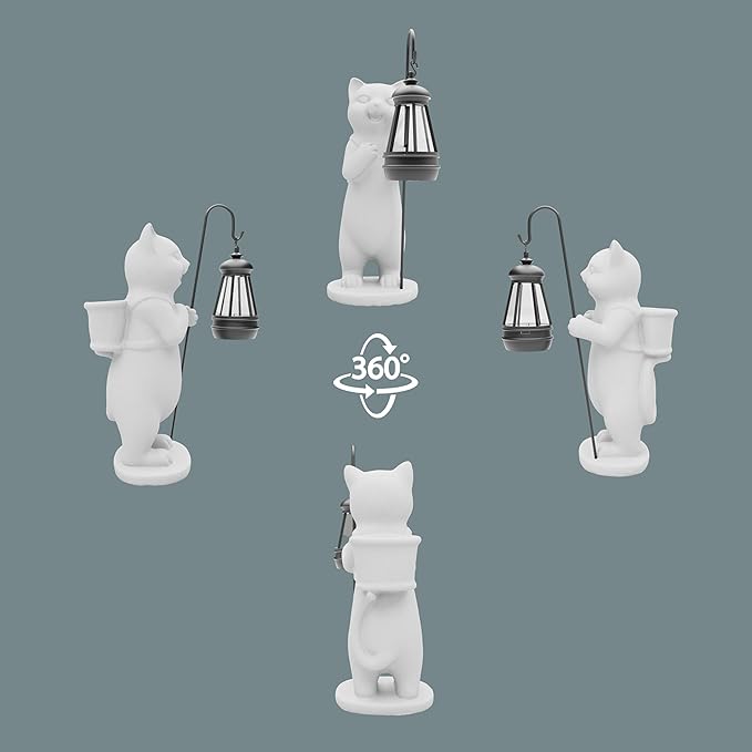 Solar Powered Garden Resin Statue Lights, 10 Inch Waterproof Outdoor Animal Cute Cat Figurine Lights, Suitable for Patios, Balconies, Lawns, Courtyards, Etc (Basket)