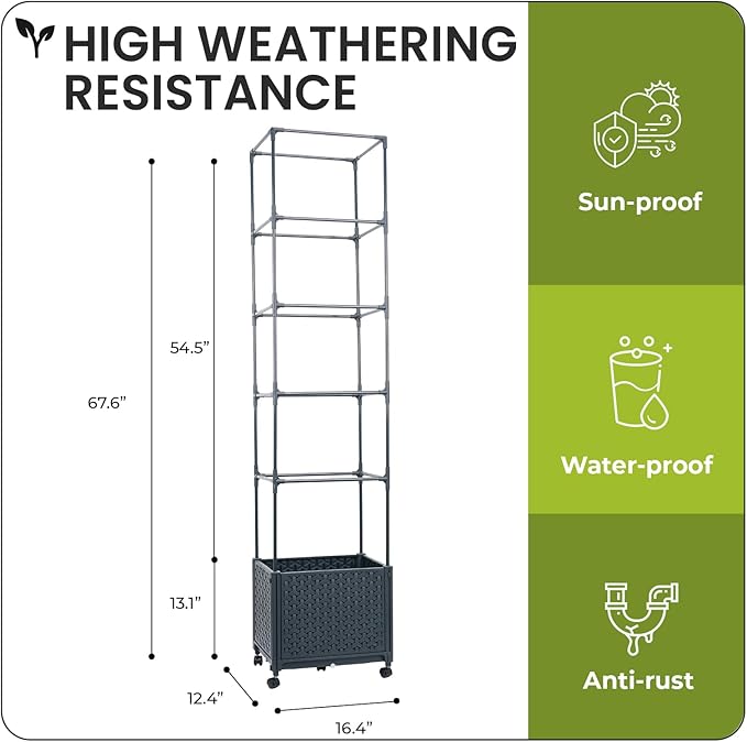 Raised Garden Bed with Tomato Cage 67.6” Self Watering Tomato Planter Boxes with Trellis Wheels for Outdoor Climbing Flowers Vegetable Vine Vegetables