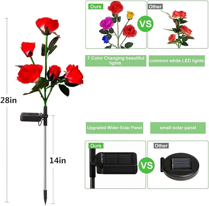 Solar Garden Lights Outdoor, 4 Pack Flower Lights for Outside, 16 Solar Lilies with Butterflies, Waterproof Garden Decor for Yard, Patio, Gifts for Women Mom (4 pcs 7-Color Rose)