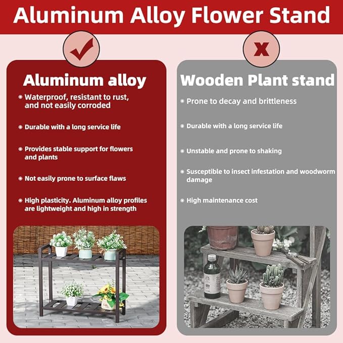 Versatile Indoor/Outdoor Plant Stand – High-Strength Aluminum with 300 LBS Load Capacity - Ideal Decor for Patios, Gardens, Living Rooms | L25.5 x W11.8 x H22 inches