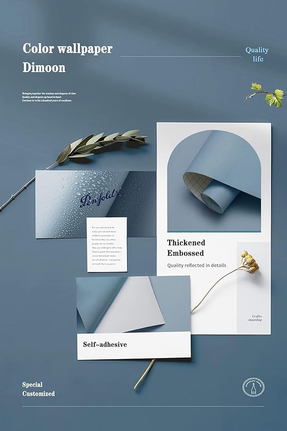 Dimoon 590''x17.7'' Blue Peel and Stick Wallpaper Contact Paper Modern Self Adhesive Wall Paper Removable Renter Friendly Textured Solid Color Shelf Cabinet Vinyl Roll (590''x17.7'',Blue Grey)