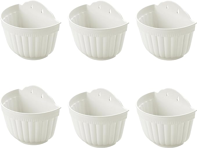ORIMERC 6 Pack 10 inch Large White Wall Planter Pots Vertical Living Wall Hanging Planters Wall Mounted Planter Holder with Drainage Hole for Indoor Outdoor Plants Wall Decor with Hooks/Screws