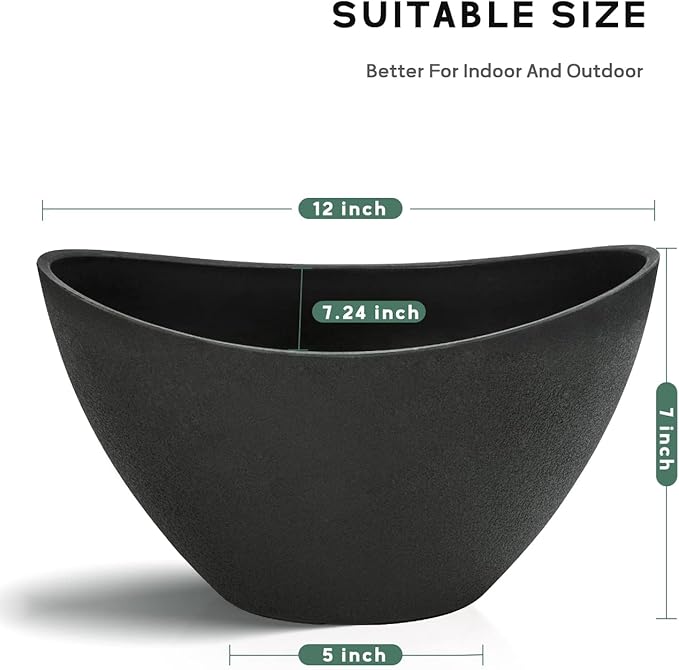 LaDoVita Plant Pots with Drainage Holes, 12 Inch Large Planters for Indoor Plants, Plastic Flower Pots Outdoor, Set of 2 Pack, Frosted Black