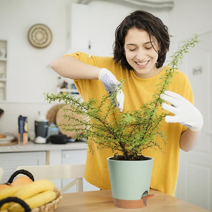 Self Watering Pots, Flower Planting Pots for Indoor Outdoor Plants, African Violet, Flowers, Succulent,Cactus Plant Pots with Drainage Holes Green Plastic Pots Gift Idea For Lazy people House Decor