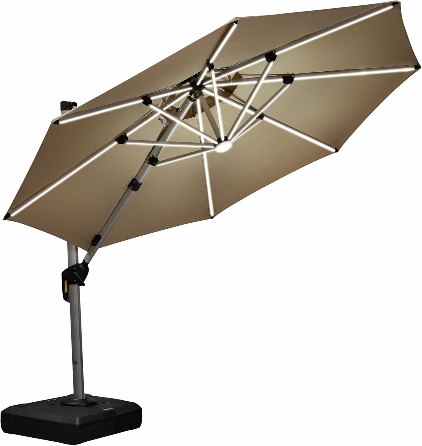 PURPLE LEAF 10ft Solar powered LED Patio Umbrella Outdoor Round Umbrellas Large Cantilever Umbrella with LED lights Windproof Offset Umbrellas Heavy Duty for Garden Deck Pool Patio, Beige
