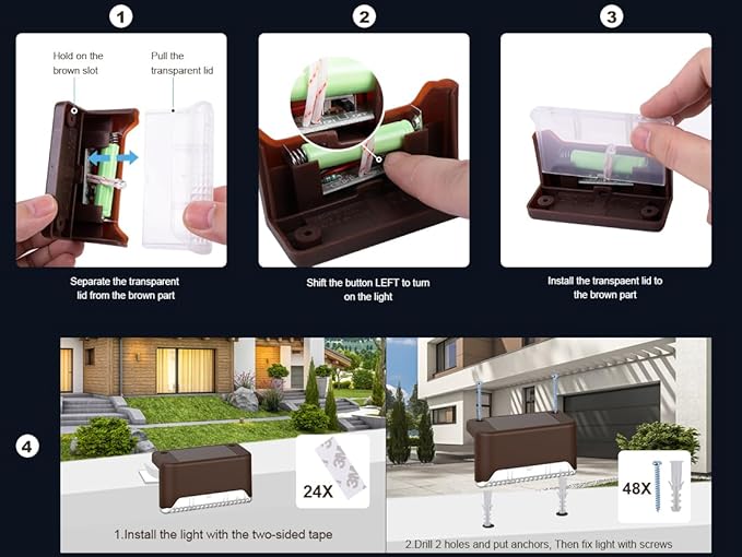 pearlstar Solar Deck Lights Outdoor,24 Pack Solar Deck Lights Outdoor Waterproof Led,for Stairs,Step,Fence,Yard,Patio,Driveway,Pathway,Yard,Backyard and Garden(Brown)