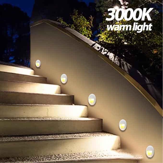 6Pcs 3W LED Recessed Wall Light, Step Light Warm White 3000K, IP65 Waterproof Staircase Light Lighting lamp, Inside Outside Garden Balcony Corridor, Aluminum, 120V White
