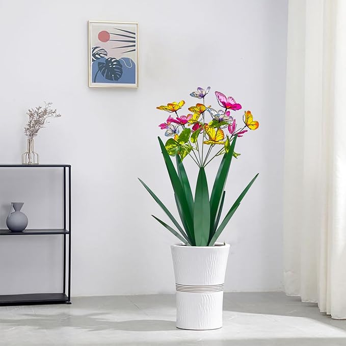 Garden Outdoor Butterfly Enlarge Thickened Wind Resistant Metal Agave Garden Art Metal Plant Country Sculpture Statue Decorations Ornaments Artificial Waterproof Butterflies(Green 3pcs)