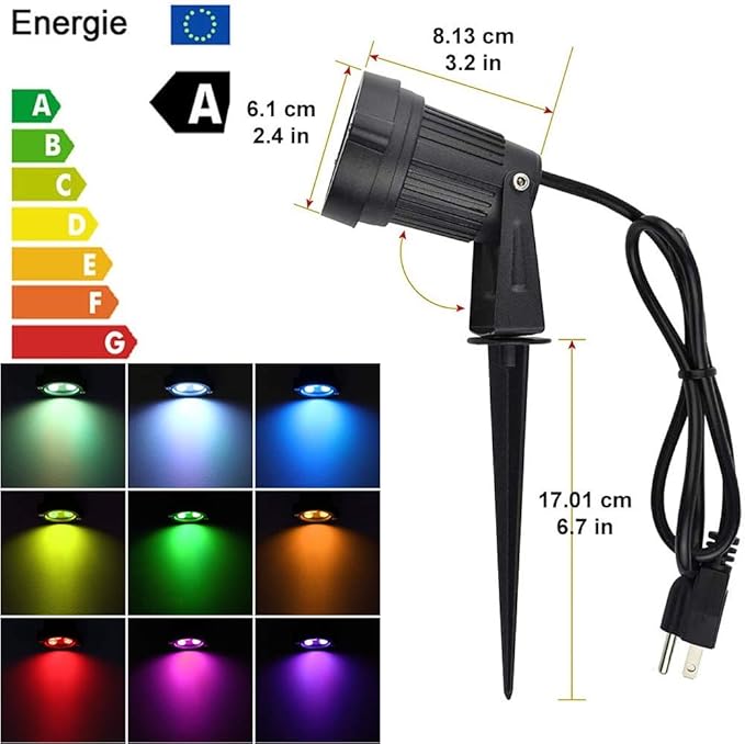 Pack of 2, Outdoor LED Landscape Lights Waterproof Spotlight with Spike Stand and Plug for Driveway, Outdoor Lawn Lighting, Flood Garden, Yard (6W Plug RGB)