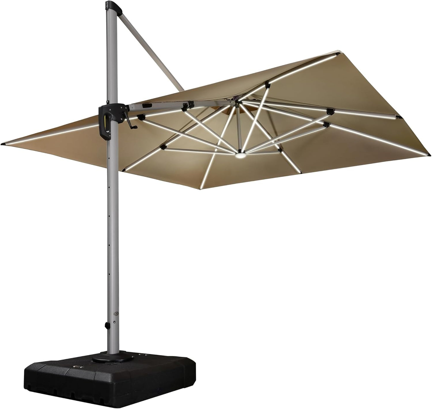 PURPLE LEAF 11 Feet Double Top Deluxe Solar Powered LED Square Patio Umbrella Offset Hanging Umbrella Outdoor Market Umbrella Garden Umbrella, Beige