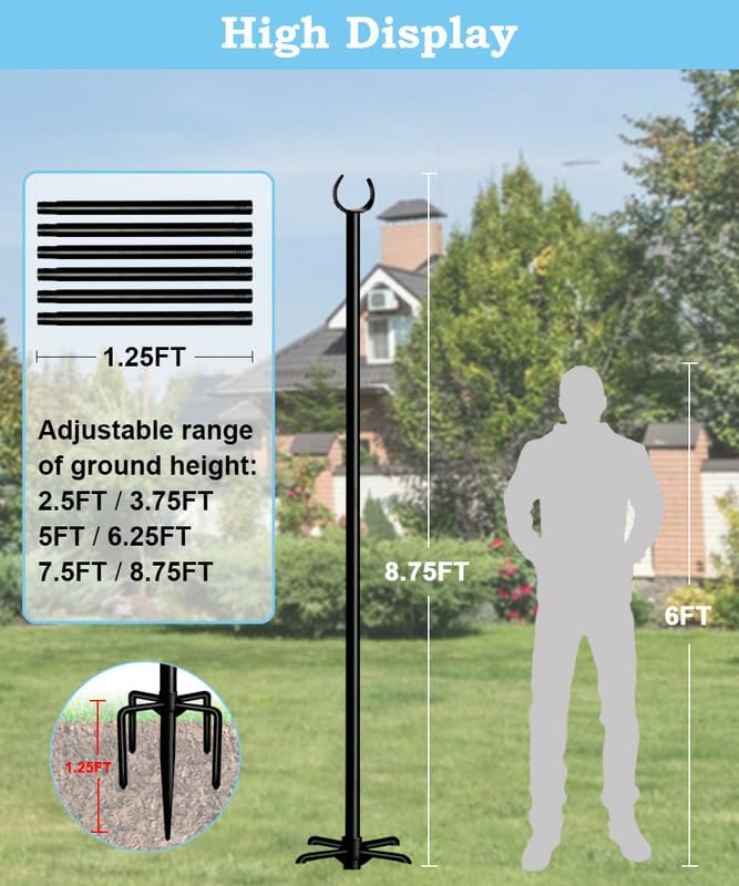 String Light Pole Stand for Outdoor String Lights Hanging, Use for Backyard, Garden, Patio, Party, Festival, Wedding, Picnic, 10FT, Matte, 2 Poles