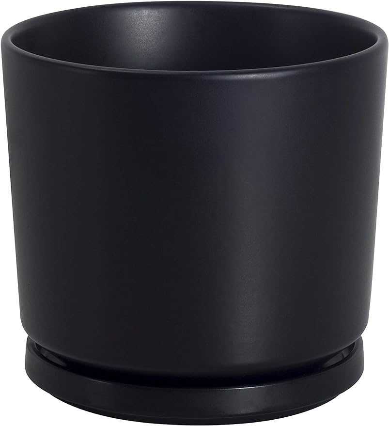 Ekirlin 7 inch Plant Pots,Ceramic Flower Planters Indoor,Modern Succulents Containers with Drain Hole Saucer,Decorate Home,Office & Outdoor (Black)