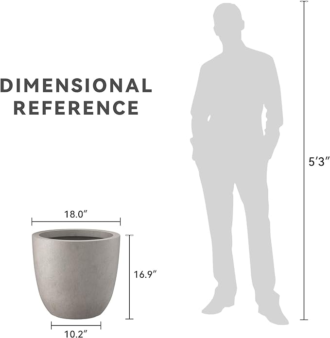 Kante 18 Inch Diameter Round Concrete Planter, Indoor Outdoor Large Plant Pot with Drainage Hole and Rubber Plug for Home Patio Garden, Buff Concrete