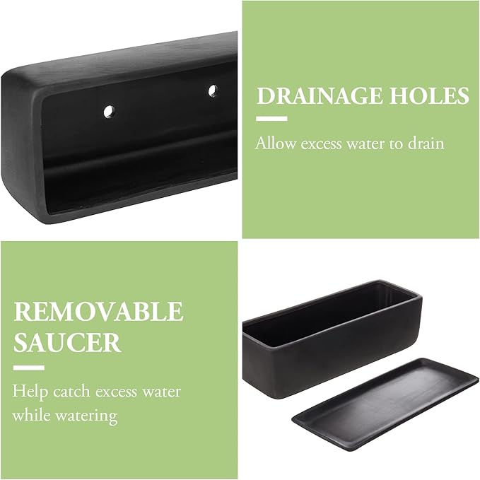 MyGift 14 Inch Matte Black Ceramic Indoor Plant Pot Succulent Planter, Decorative Flower Planter with Drainage Hole and Removable Tray